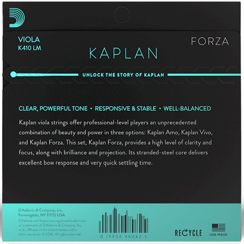 Cordas D Addario Kaplan Forza K410 LM Viola Escala Longa Encorda